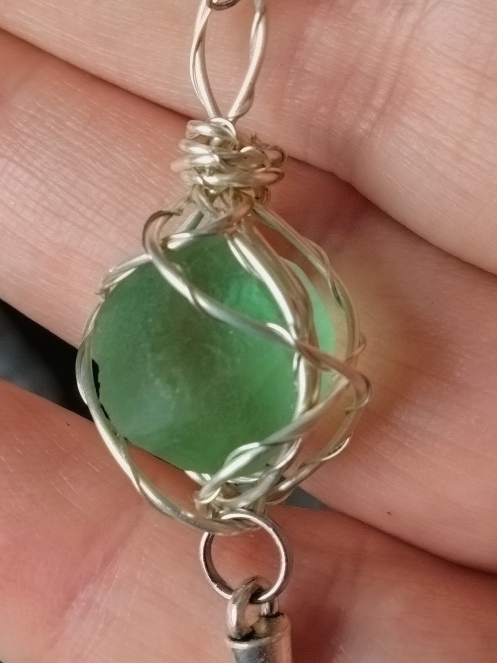Handcrafted Green Wire-Wrapped Sea Glass Pendant Necklace